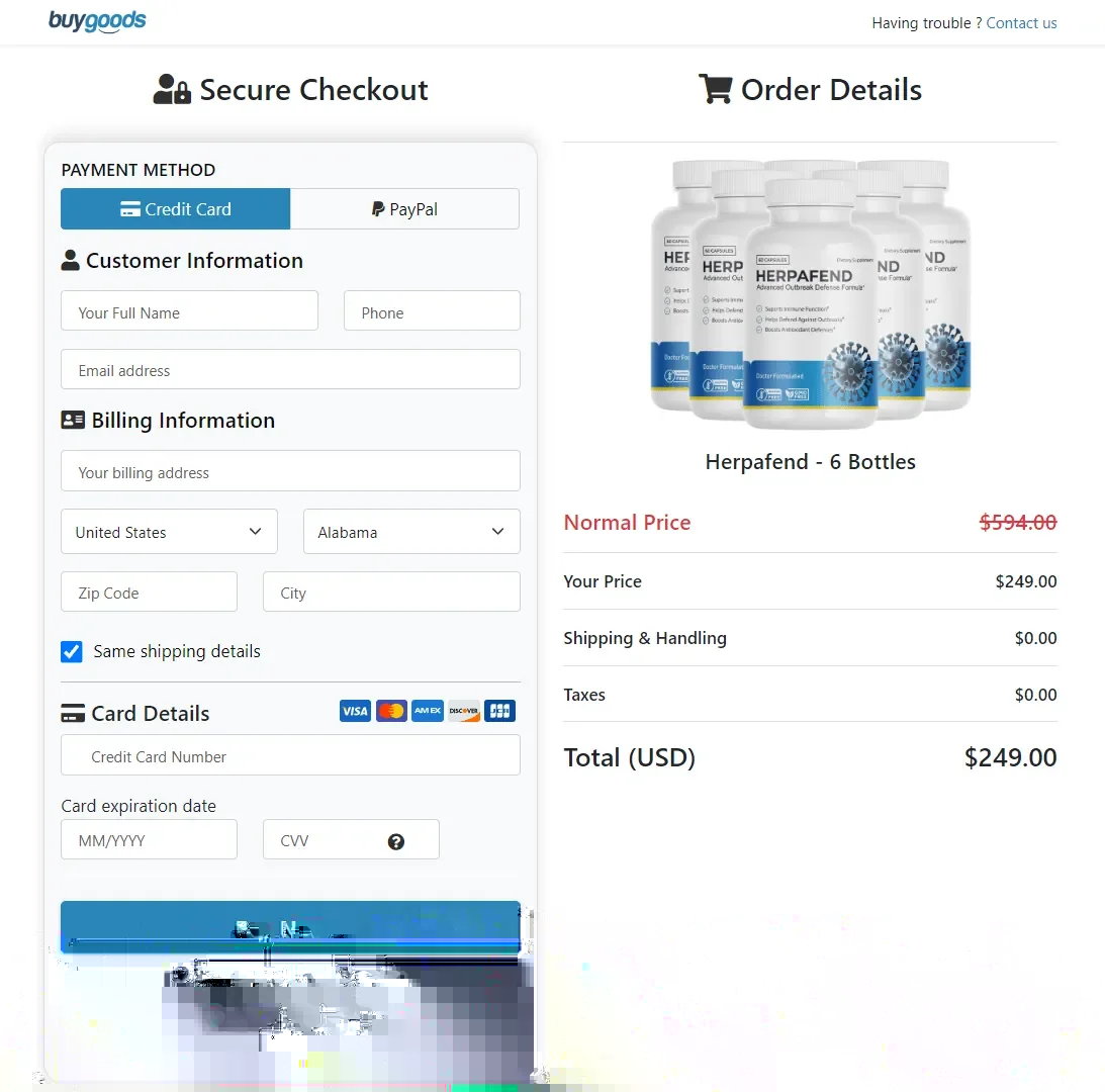 Herpafend order page